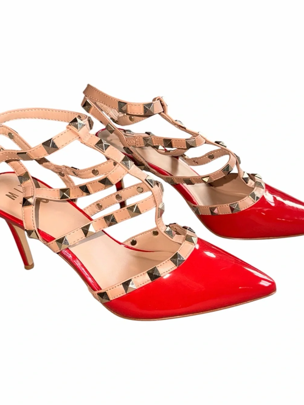 NEW MIX No 6 Black Patent Nude Gold Studded Strappy Heels Stud